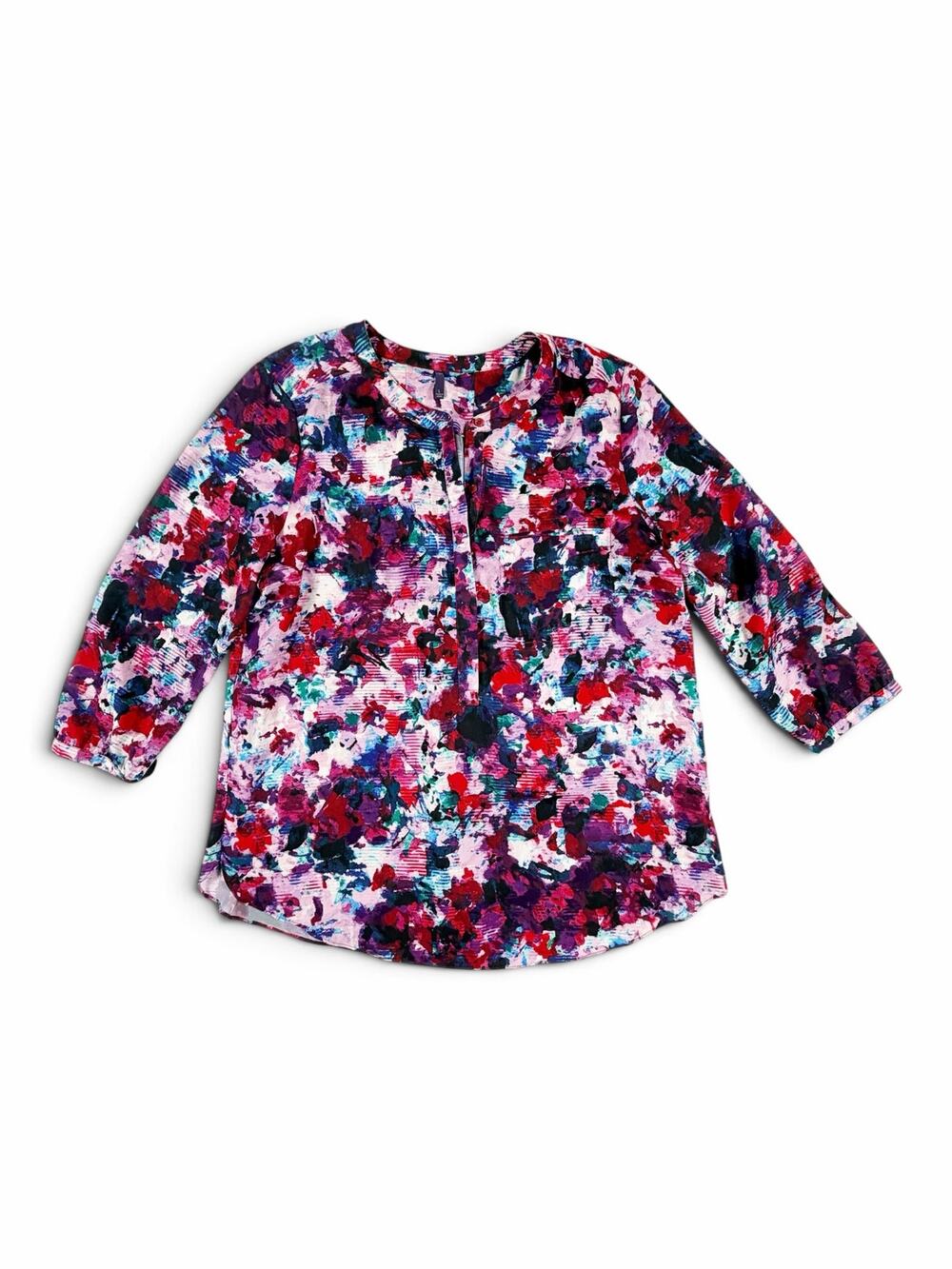 NYDJ 3/4 Sleeve Pleatback Top Watercolor Floral Women’s Large